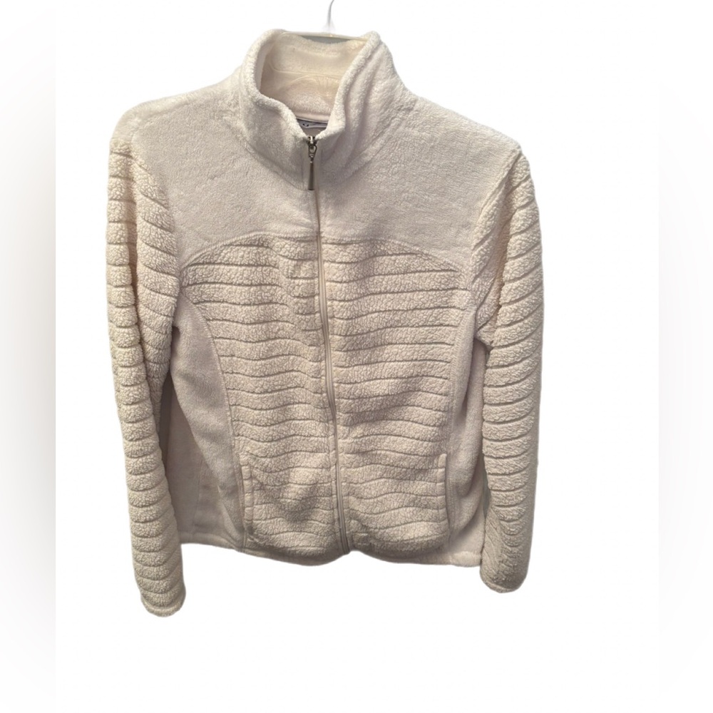 Jason Maxwell Off White Quilted Plush Fleece Zip-Up Jacket - EUC